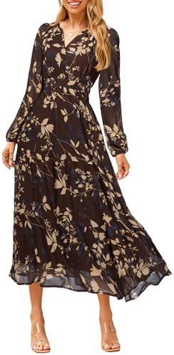 Simplee Women's Floral Boho Long Sleeve Maxi Dress V Neck Empire Waist Swing Flowy Wedding Guest ... | Amazon (US)