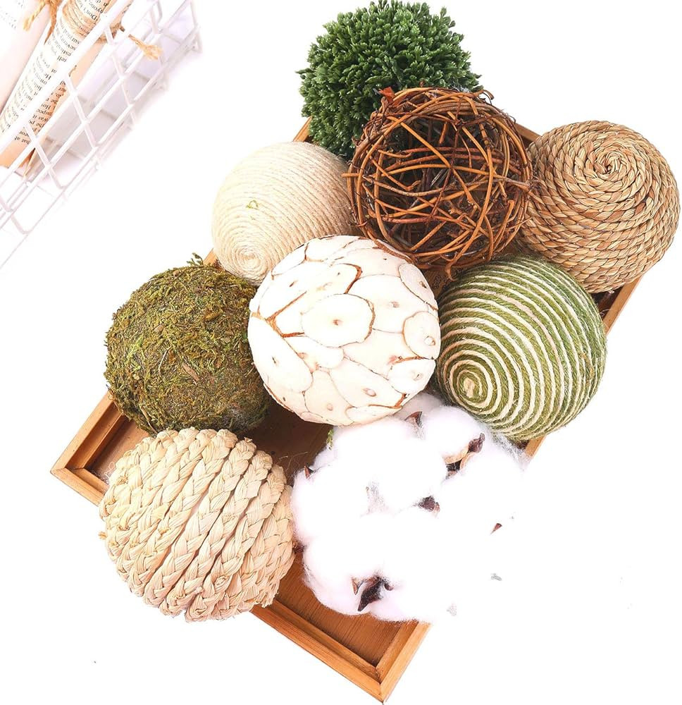 CIR OASES 9pcs 3.5Inch Fall Decorative Ball Orb Rattan Ball Rattan Woven Orbs Spherical Bowl and ... | Amazon (US)