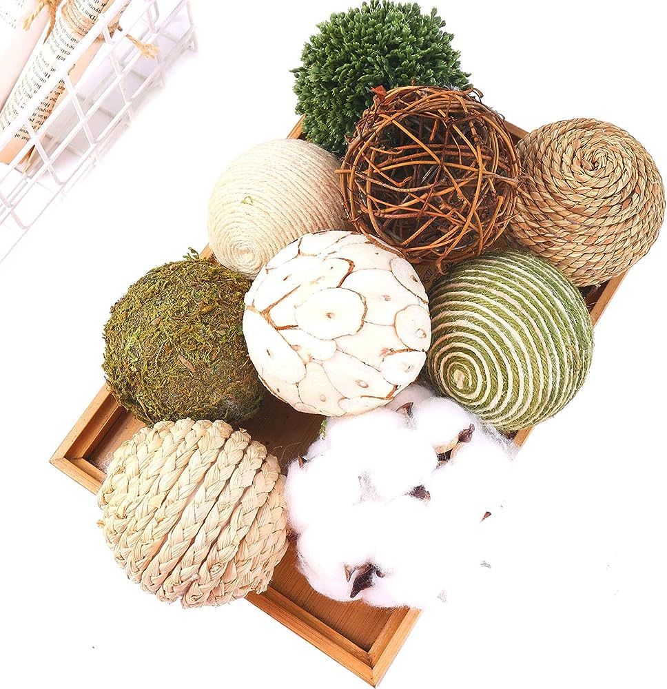 9pcs 3.5Inch Fall Decorative Ball Orb Rattan Ball Rattan Woven Orbs Spherical Bowl and Vase Fille... | Amazon (US)