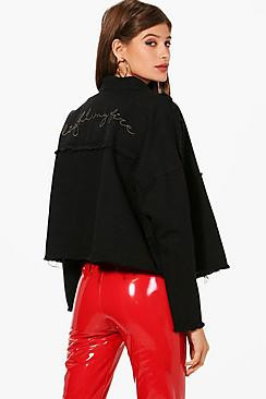Lauren Boxy Crop Embroidered Denim Jacket | Boohoo.com (US & CA)