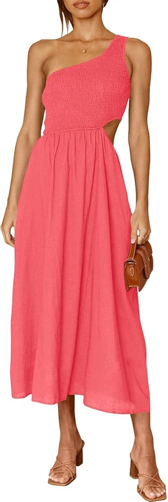 ANRABESS Women's Summer Sleeveless Smocked One Shoulder Cutout Sundress Flowy A-Line Beach Long M... | Amazon (US)