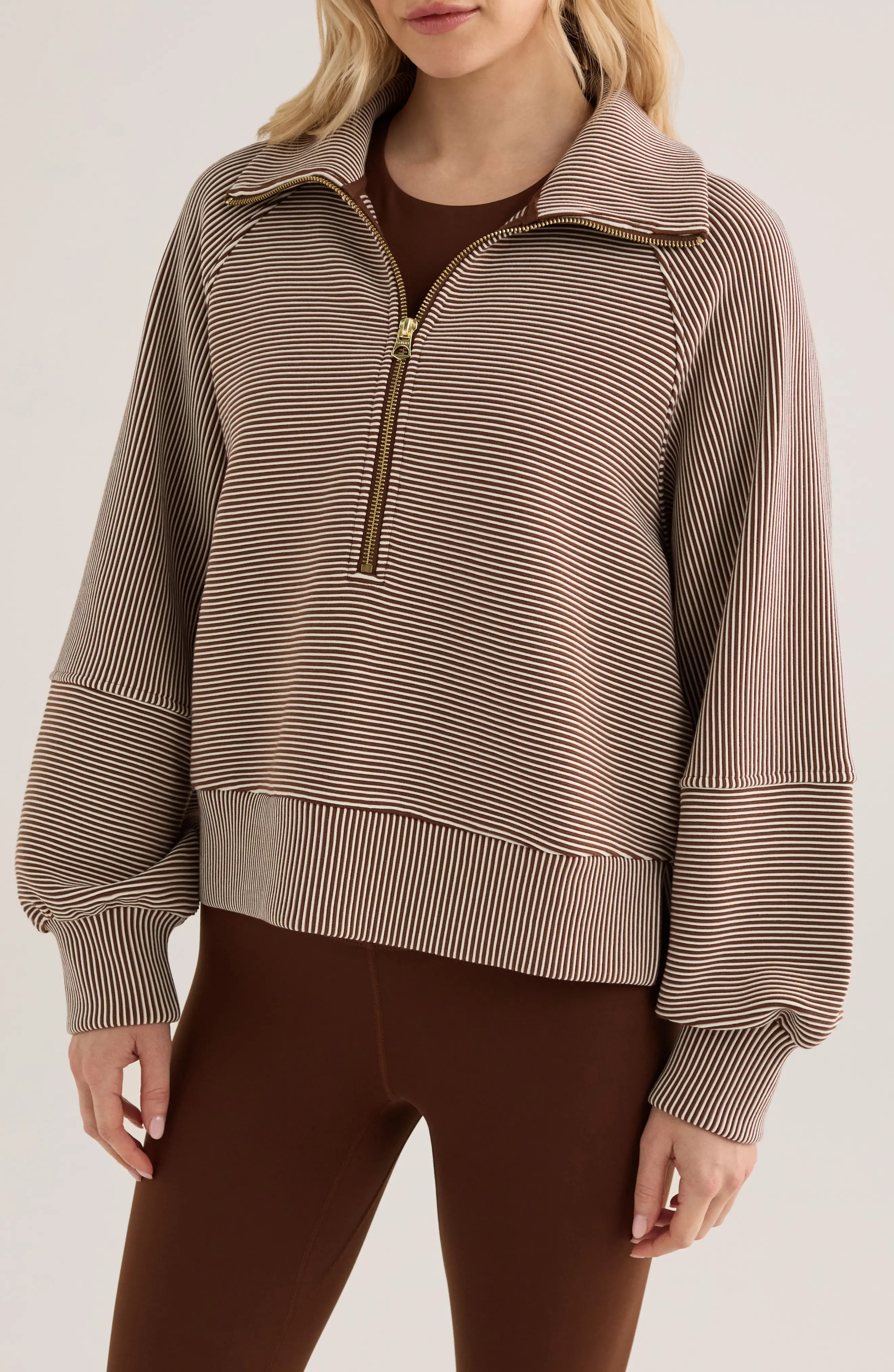 Varley Milano Half-Zip Sweatshirt in Cocoa Berry/Egret at Nordstrom, Size Medium | Nordstrom