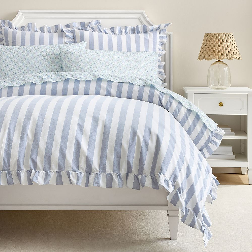 Cabana Stripe Ruffle Duvet Cover | Pottery Barn Teen