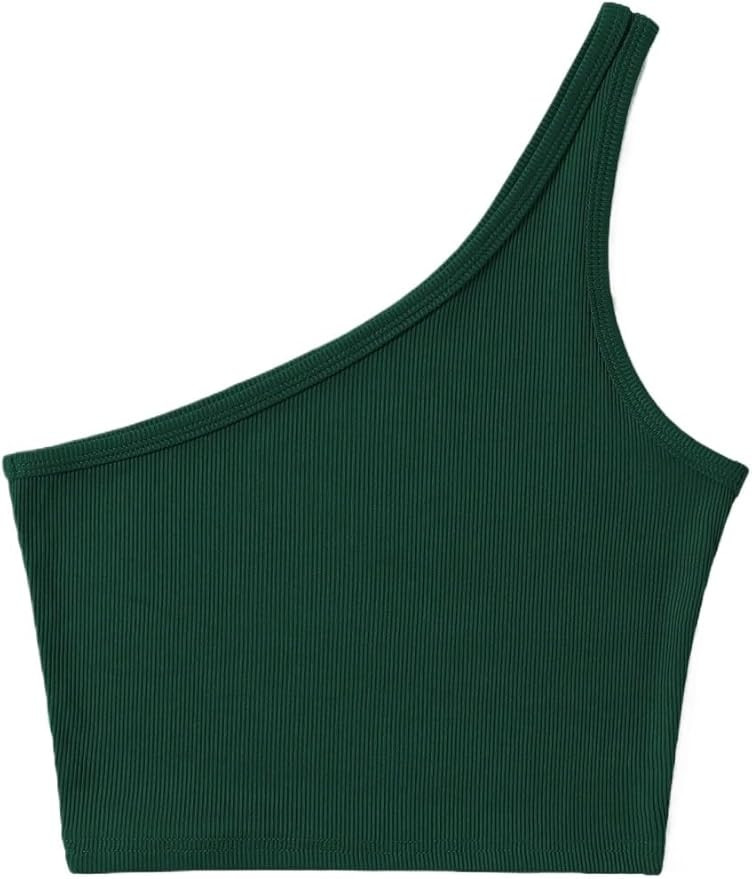 Summer Casual Top Shirts for Women's Solid Rib-Knit One Shoulder Crop Top Sleeveless | Amazon (US)