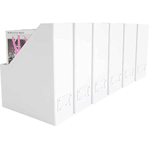 BLU MONACO Declutter in Style with a Set of 6 White Magazine File Bins with White Leather Label Holders - Fashionable Décor for Workspace Organization - Foldable Magazine Boxes | Amazon (US)