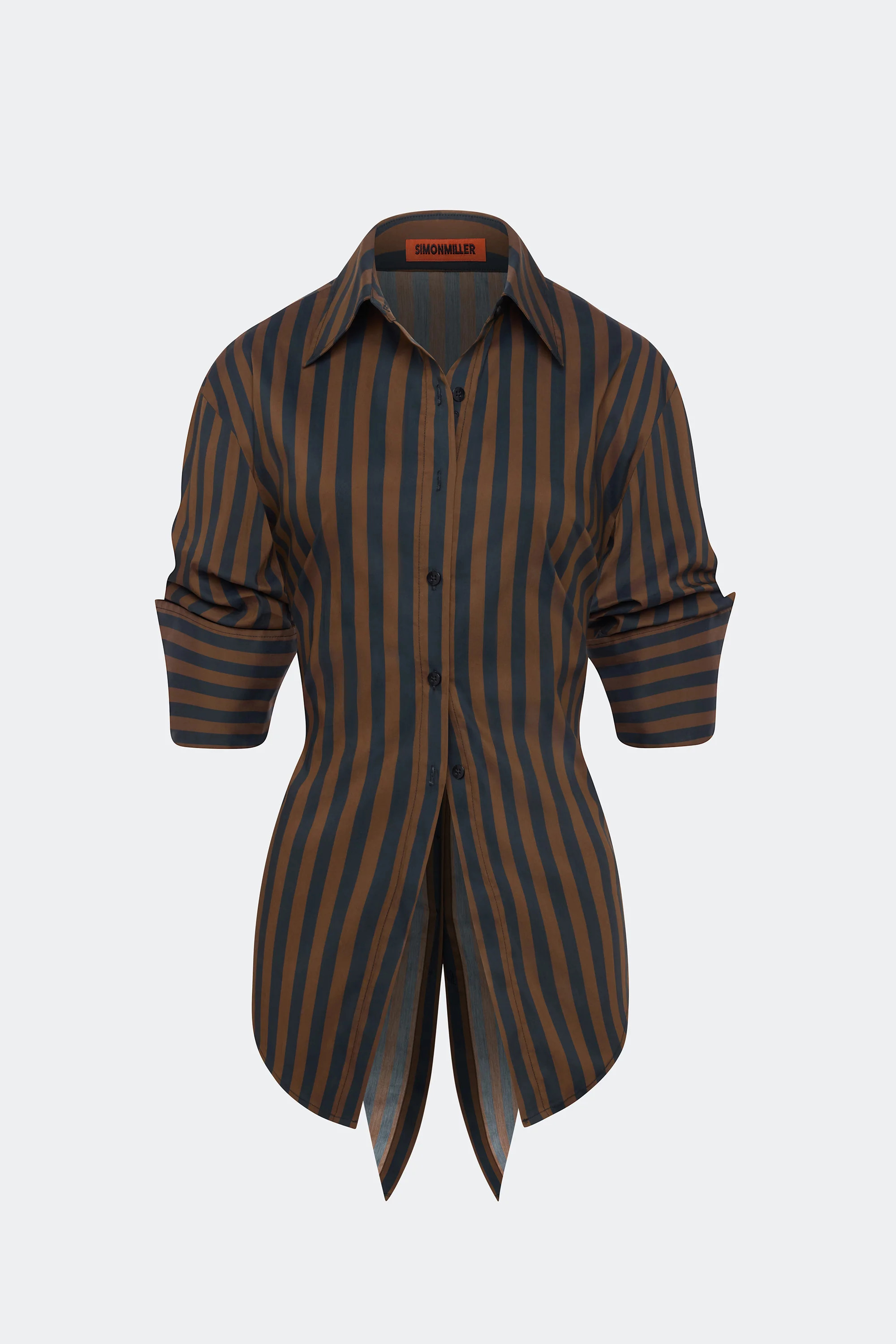 Loch
           Poplin Button Up In Black/Choco Brown Stripe | Simon Miller