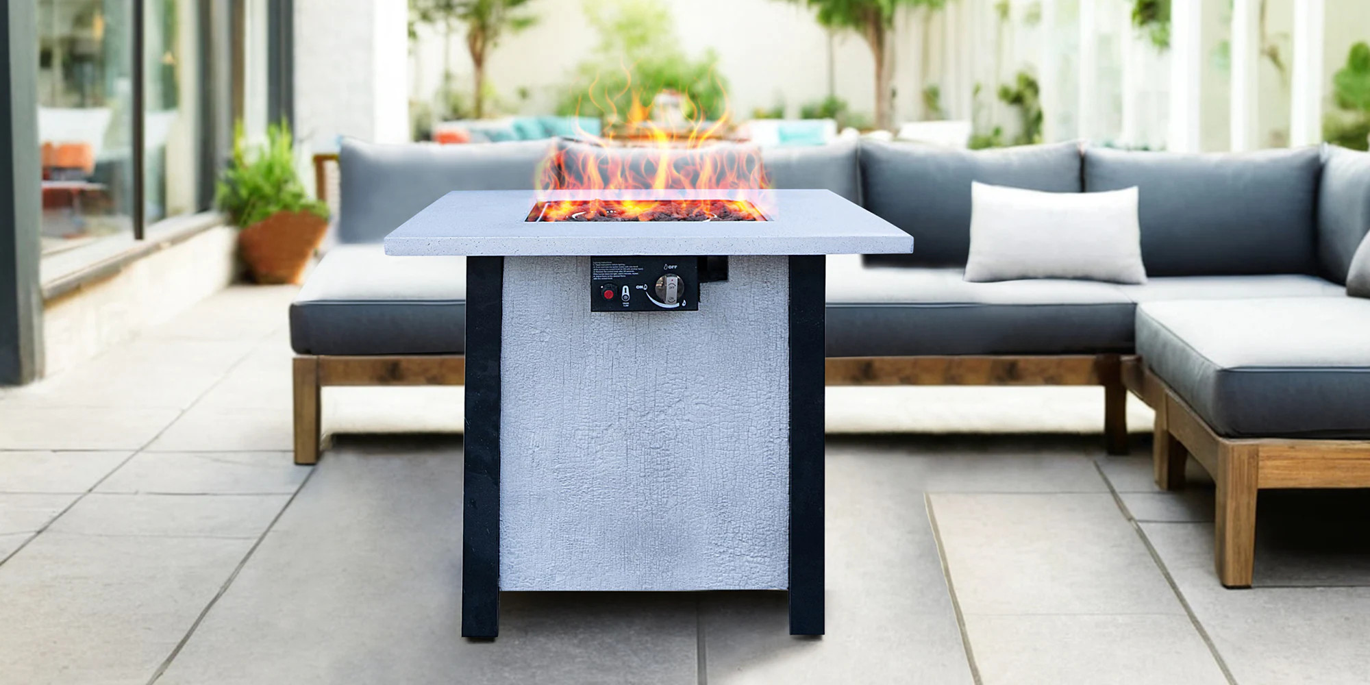 Tatayosi 25 H Inches Outdoor Patio Propane Gas Fire Pit Table - 50000 BTU High-temperature-resistant carving process for environmentally friendly | Lowe's