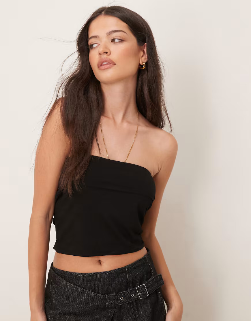 ASOS DESIGN slouchy bandeau cinched tube top in black | ASOS (Global)