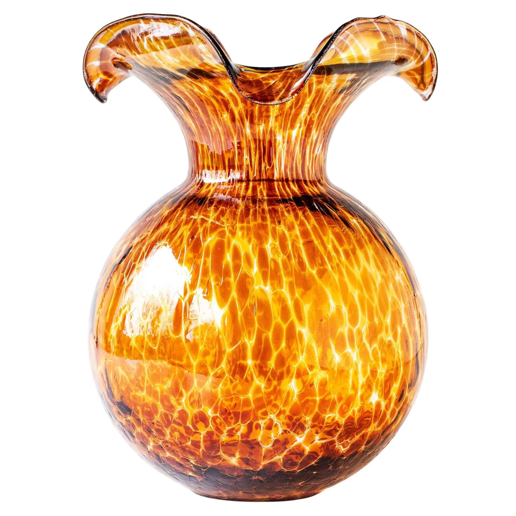 Hibiscus Glass Brown Tortoiseshell Large Fluted Vase | Outrageous Interiors + Design