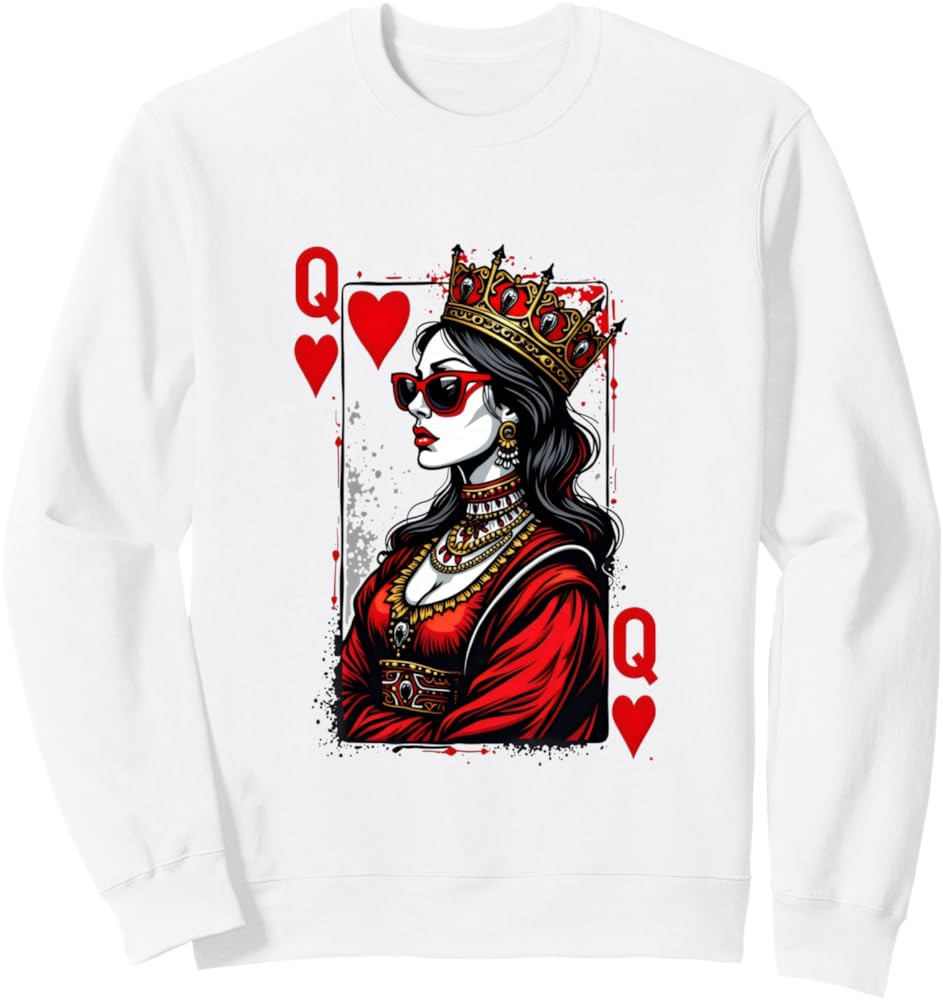 Queen Of Hearts Card Women Valentines Day Sweatshirt | Amazon (US)