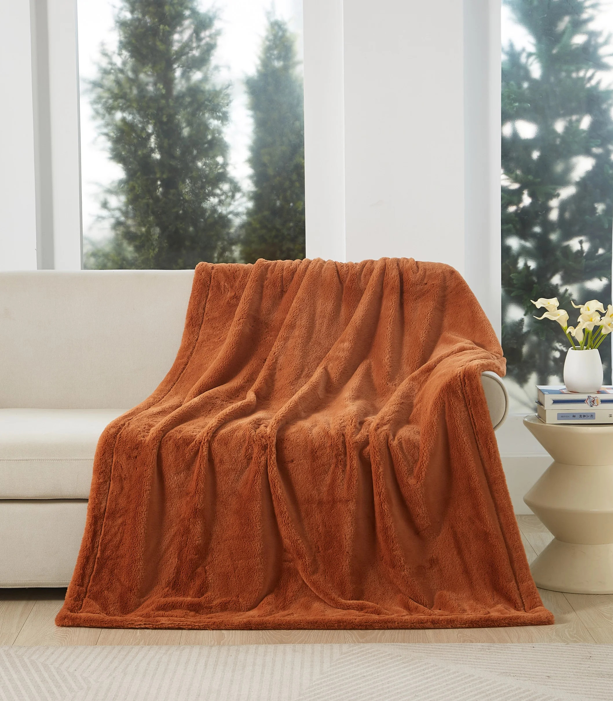 Cozy Haven Oversized Faux Fur Throw Blanket, Copper, 50" x 72" | Walmart (US)