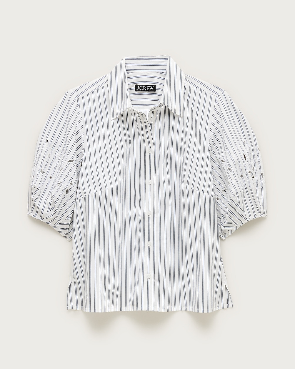 Eyelet puff-sleeve shirt in striped cotton poplin | J. Crew US