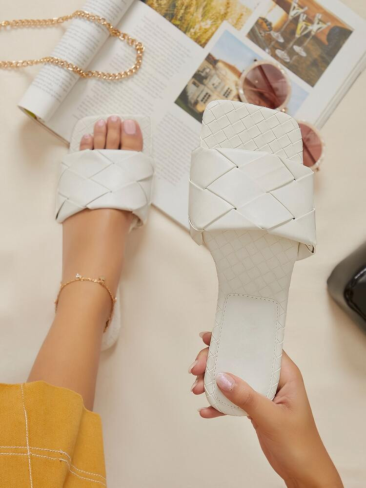 Pleather Open Square Toe Quilted Sandals | SHEIN