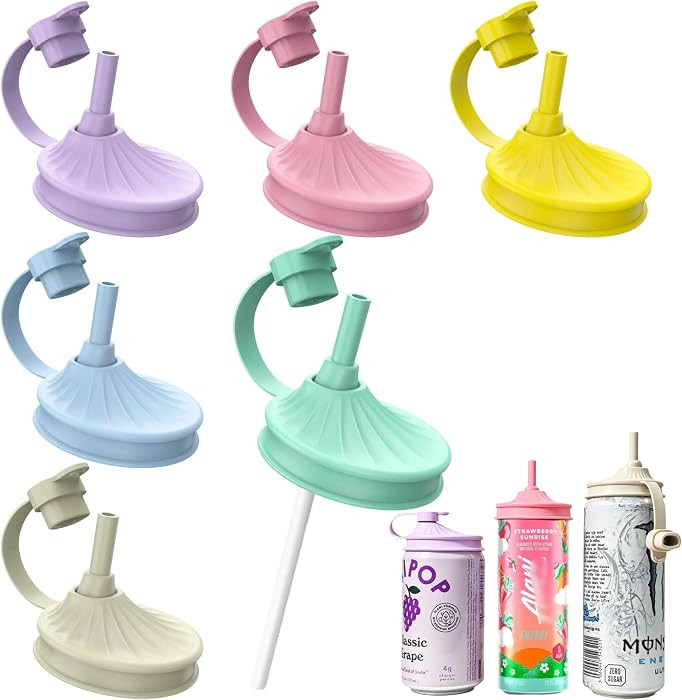 6 Pack Silicone Soda Can Lids with Straws,Spill Proof Reusable Can lids for Standard Cans,BPA-Fre... | Amazon (US)