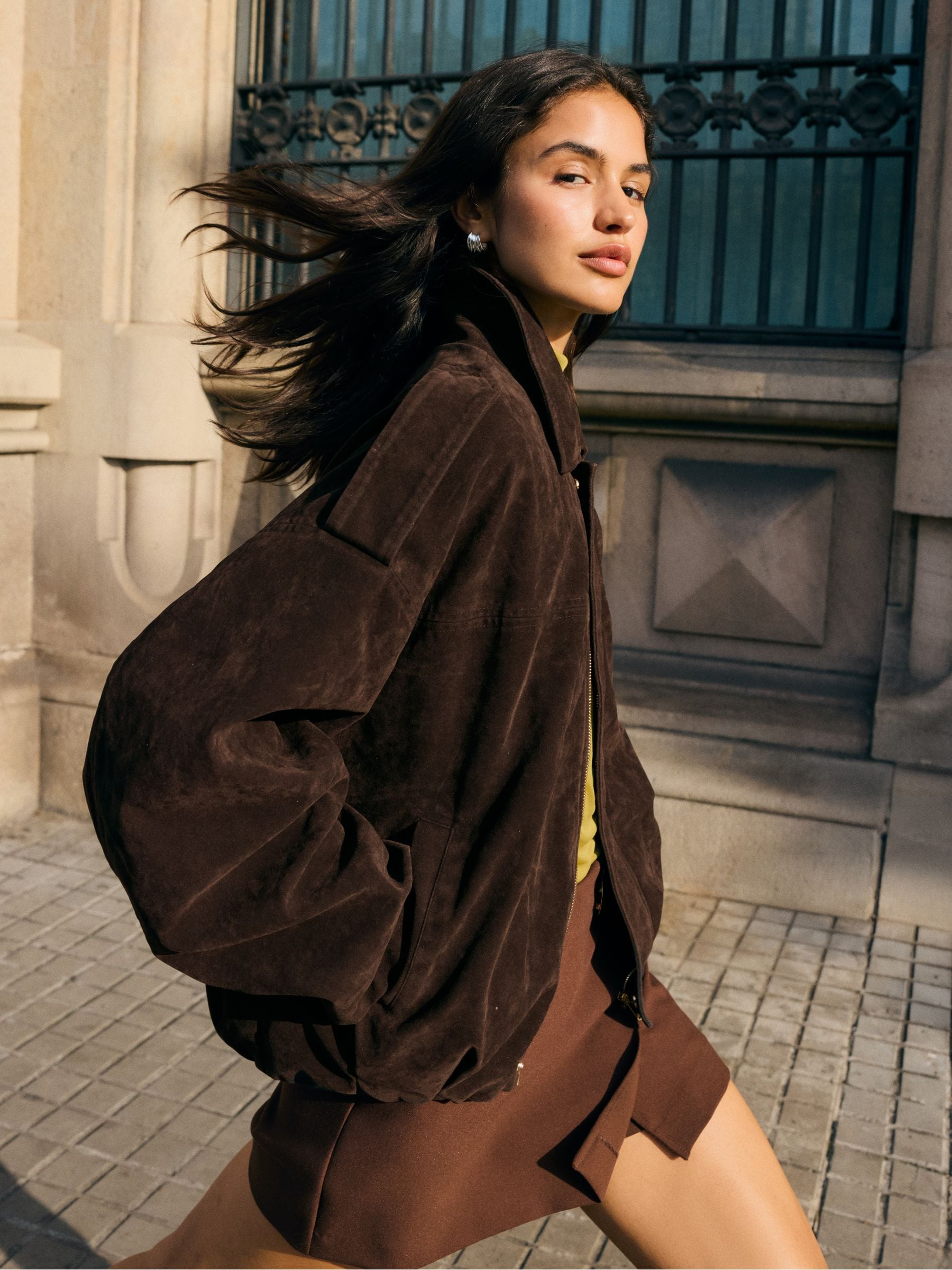 friendslikethese Friends Like These Chocolate Brown Faux Suede Oversize Bomber Jacket | Next US