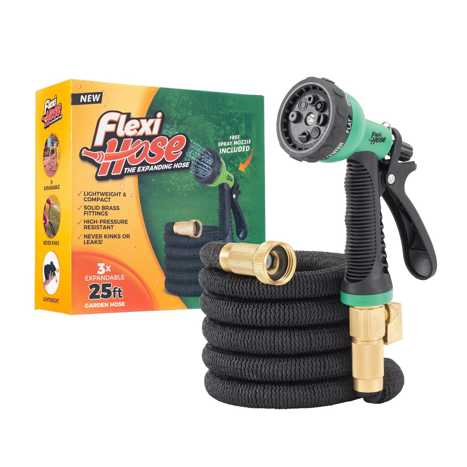 Flexi Hose with 8 Function Nozzle, 25FT - Lightweight Expandable Garden Hose, No-Kink Flexibility... | Amazon (US)