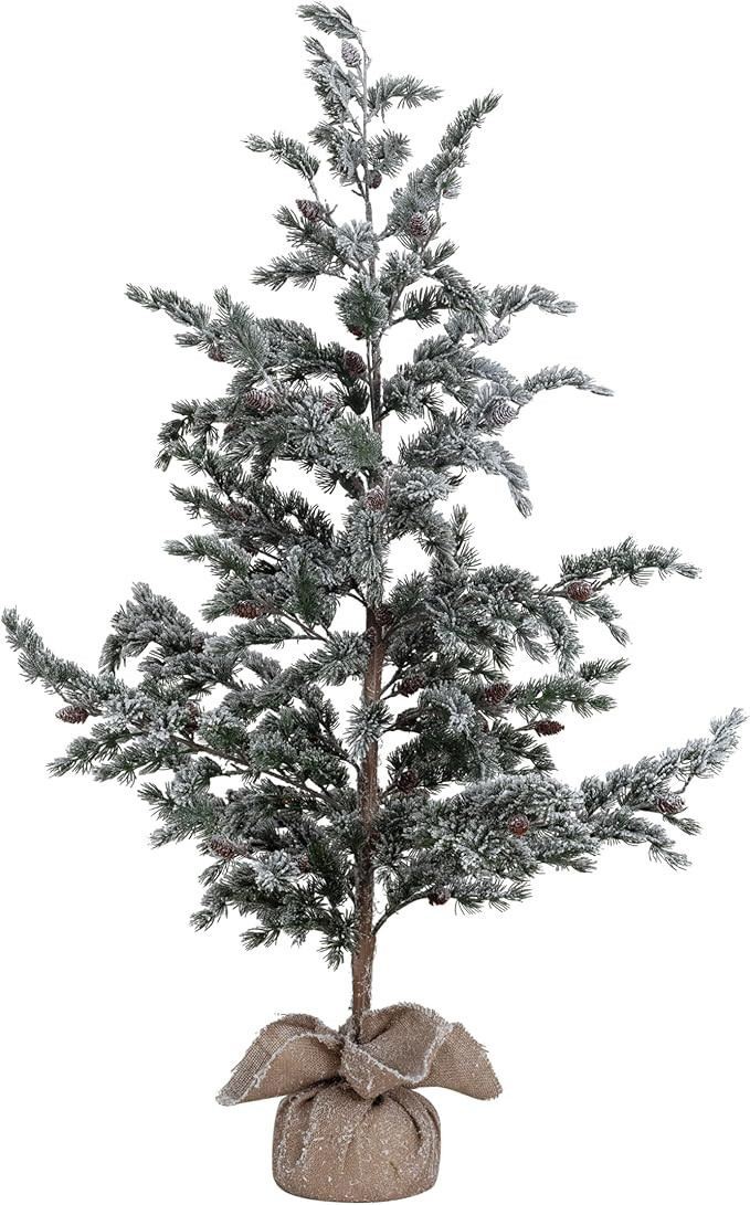 Creative Co-Op Faux Evergreen Tree in Burlap Sack with Snow Finish, Green and Natural | Amazon (US)