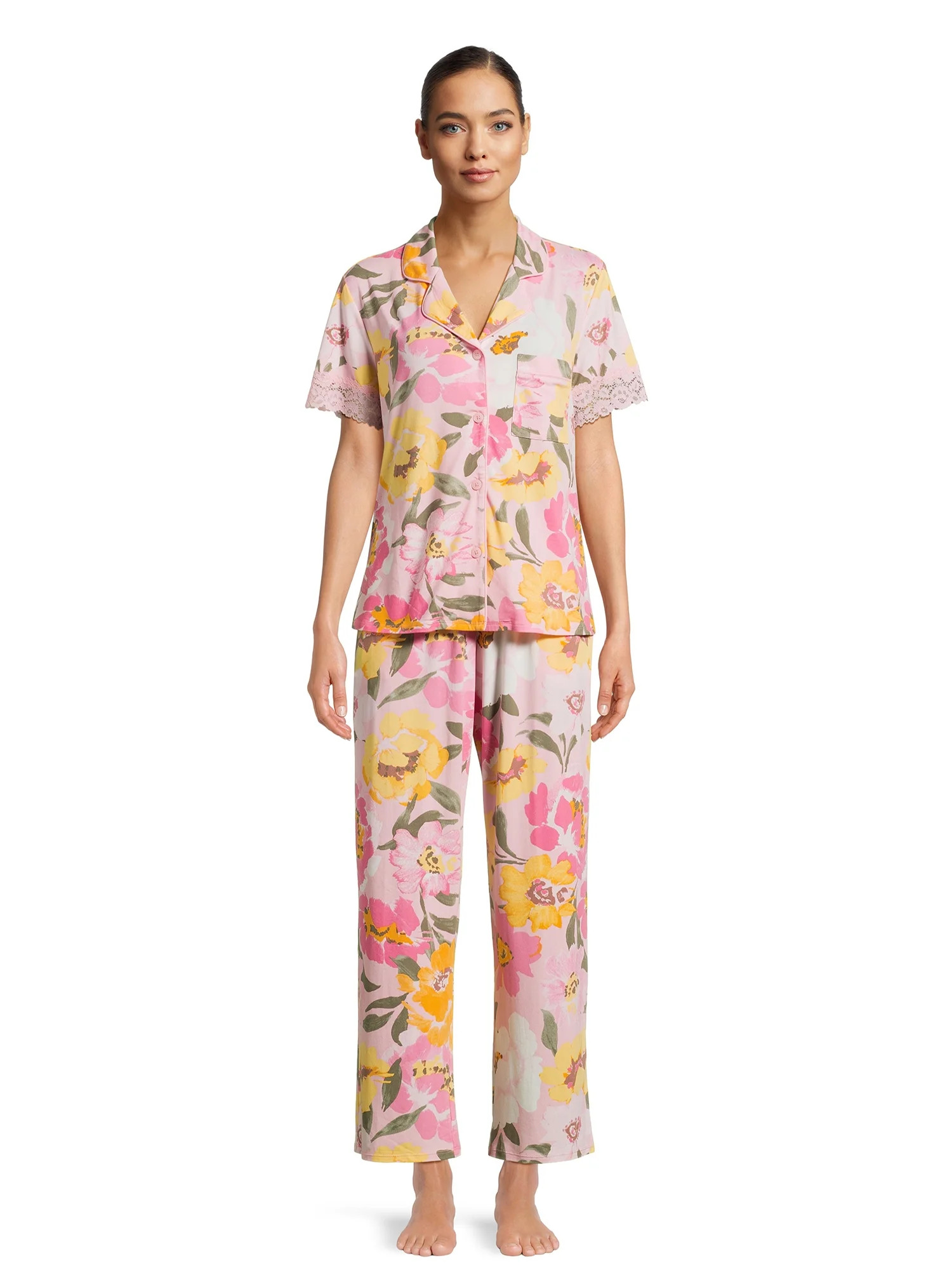 The Pioneer Woman Short Sleeve Notch Collar Top and Pant Pajama Set, 2-Piece, Sizes S-3X | Walmart (US)