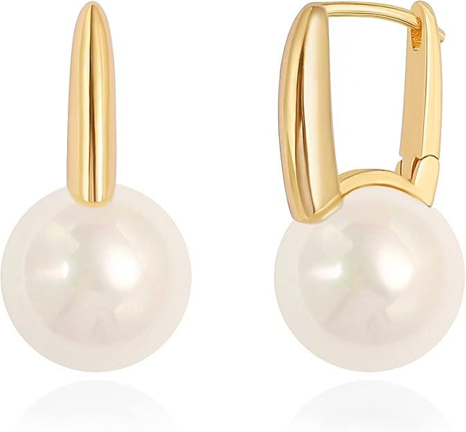 Aobei Pearl Handpicked Shell Pearl Drop Dangle Earrings for Women Dainty 18K Gold Plated Pearl St... | Amazon (US)
