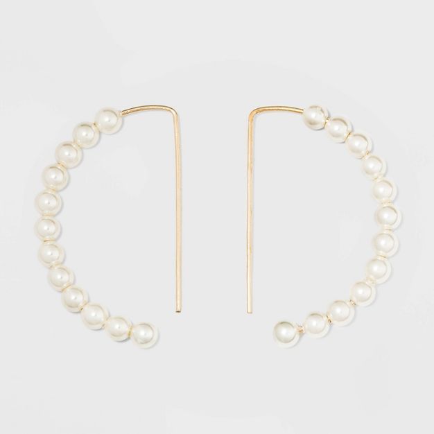 Pearl Drop Hoop Earrings - A New Day&#8482; Gold | Target