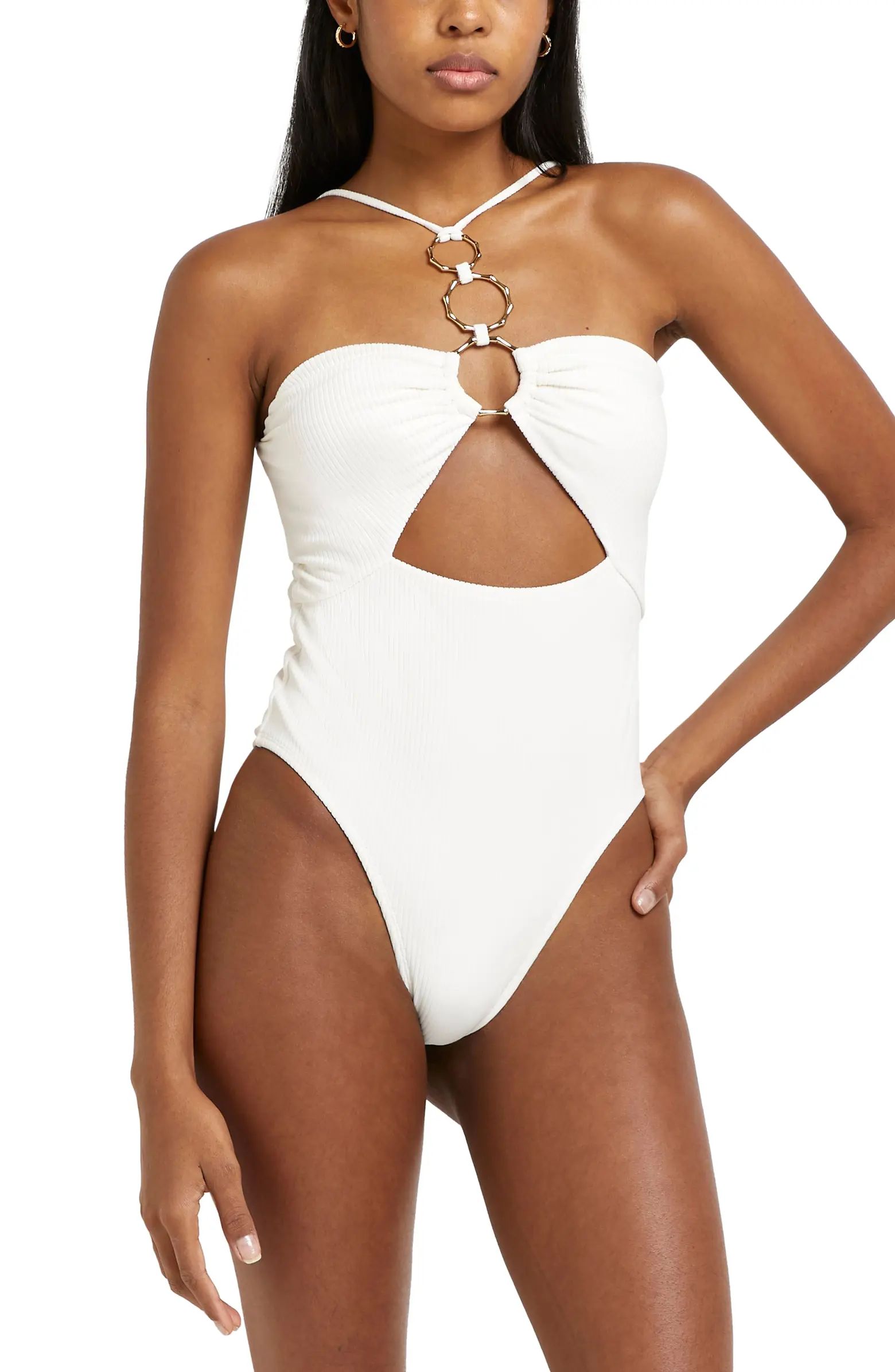 River Island Ring Trim Bandeau One-Piece Swimsuit | Nordstrom | Nordstrom