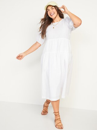 Tiered Puff-Sleeve All-Day Midi Swing Dress for Women | Old Navy (US)