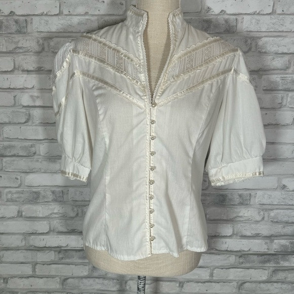 Gunne Sax Jessica Gunnies Prairie Vintage White Puff Sleeve Cotton Blouse | Poshmark