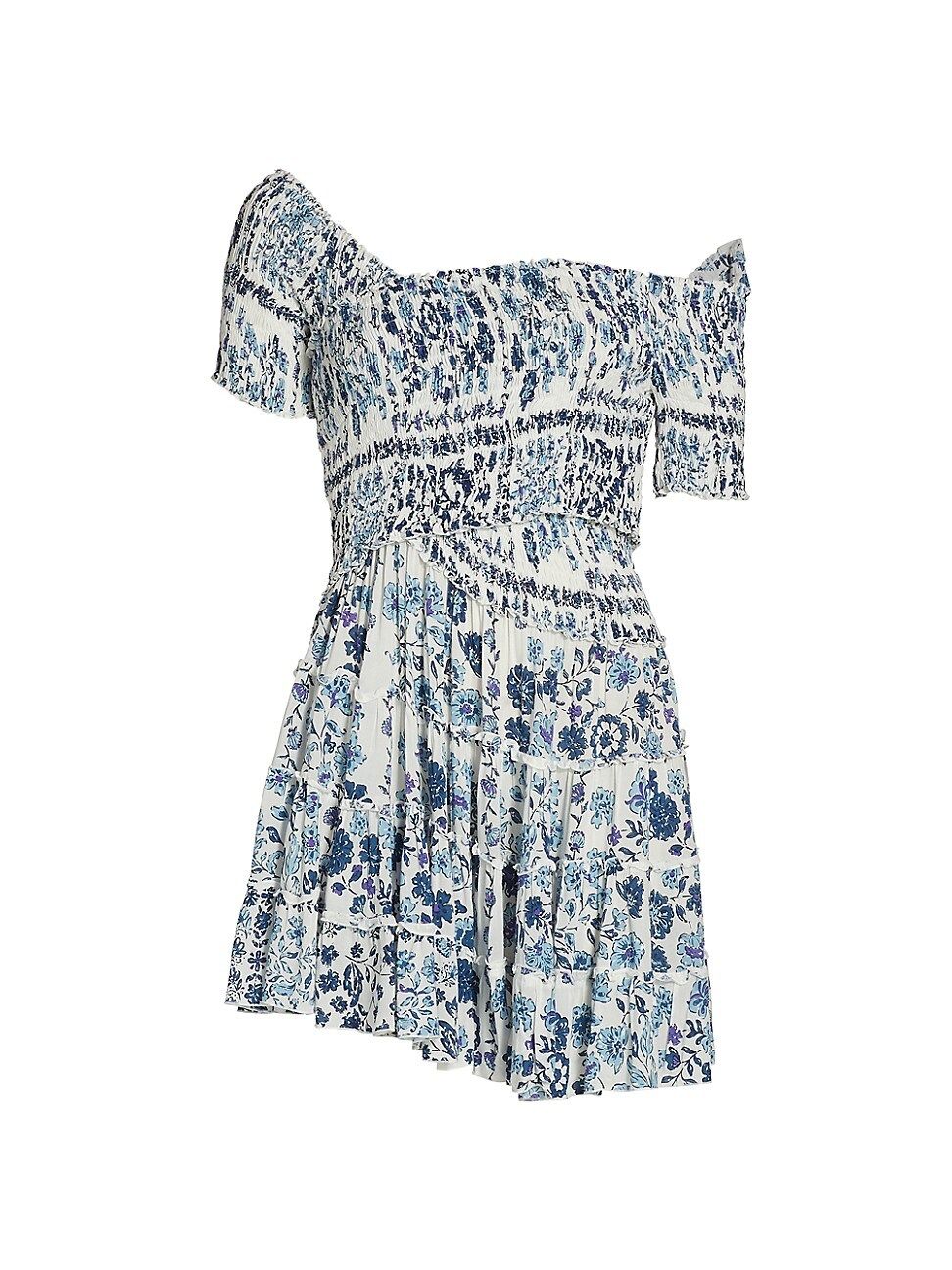 Poupette St Barth Women's Soledad Off-The-Shoulder Floral Tier Ruffle Mini Dress - White Blue Foular | Saks Fifth Avenue