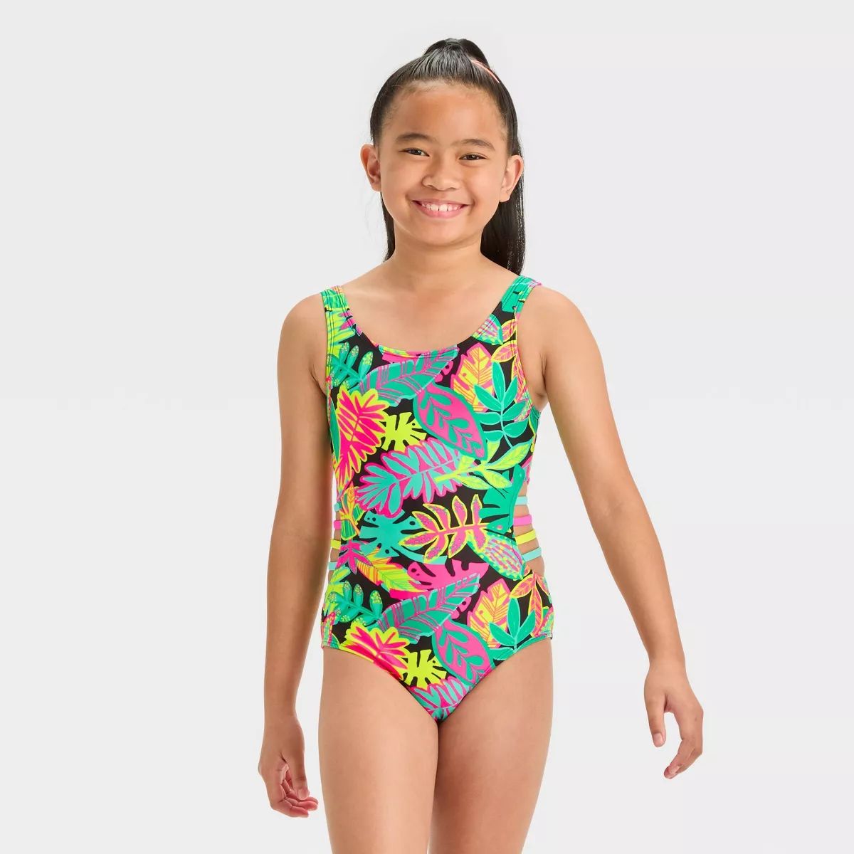 Girls' Terrific Tropical Leaf Printed One Piece Swimsuit - Cat & Jack™ | Target