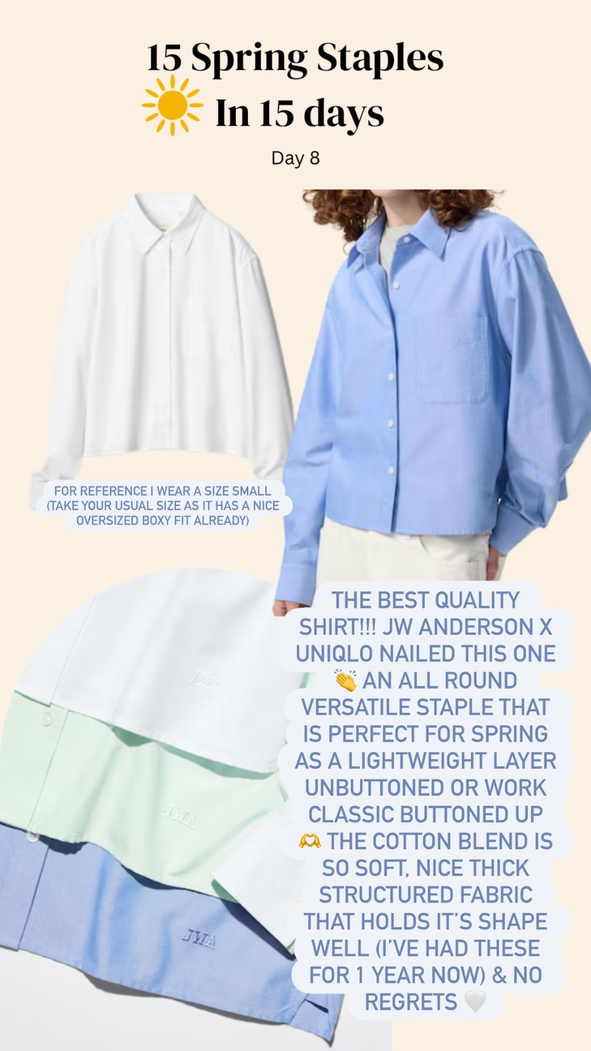 Day 8 of 15 Spring Staples in 15 Days - a high quality, comfortable, soft and versatile shirt! 🌞 A great all year staple but I love it as a lightweight layer during spring unbuttoned or wear the classic way buttoned for a modern take on the white shirt 🫶

#LTKspring