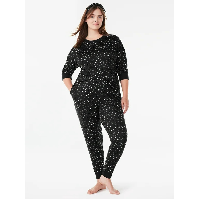 Joyspun Women's Long Sleeve Tee and Joggers Sleep Set with Headband, 3-Piece Pajama Set, Sizes S-... | Walmart (US)