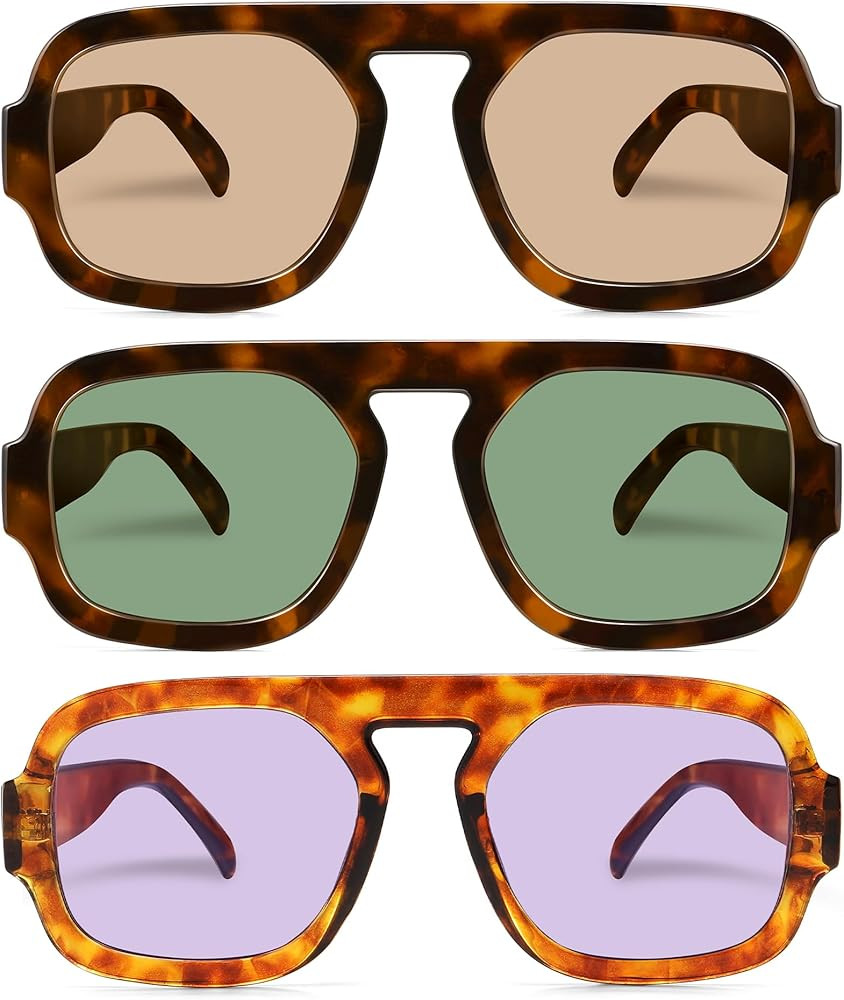 Retro Square Aviator Sunglasses for Women Men 70s Vintage style Shades Trendy Flat Top UV Protect... | Amazon (US)