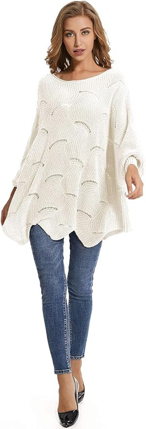 Marpressel Batwing Pullover Sweater Jumper for Women,Hollow Pointelle Knit… | Amazon (US)
