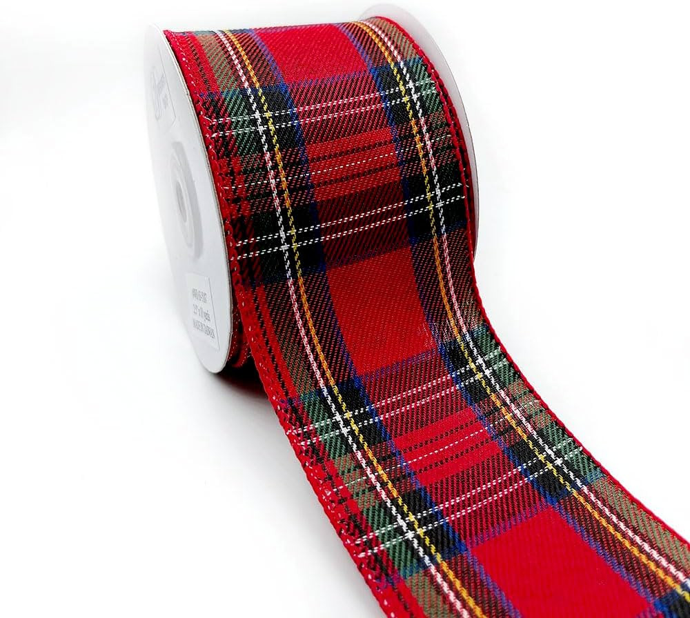 Designer’s Shop WR 63-5187 Holiday Tartan Plaid Wired Edge Ribbon 2.5” x 10 Yard for DIY Craf... | Amazon (US)