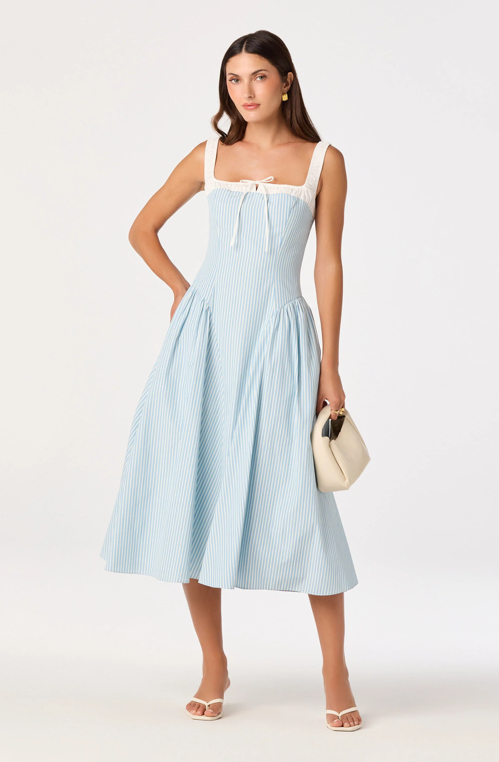 Hazel Striped Drop-Waist Midi Dress - Blue stripe / XS | ASTR The Label (US)