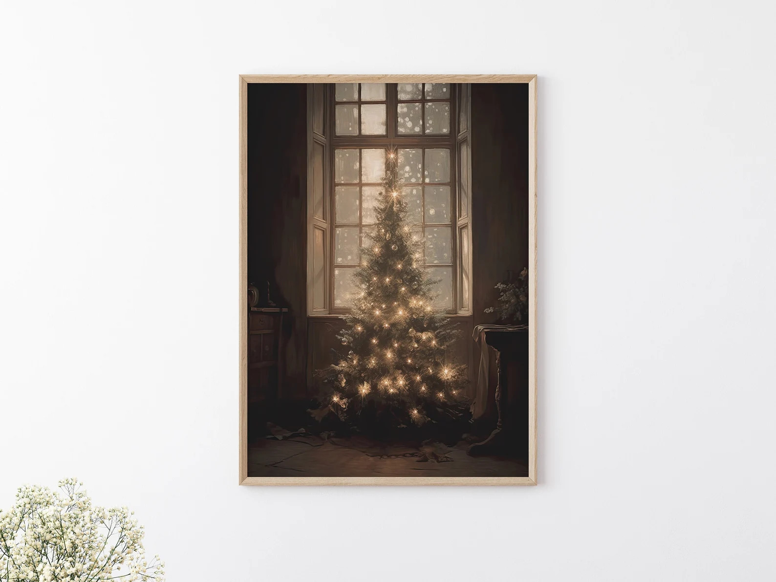 Painting of a Christmas Tree, Moody Christmas Wall Art, Light Academia Vintage Christmas Painting... | Etsy (US)