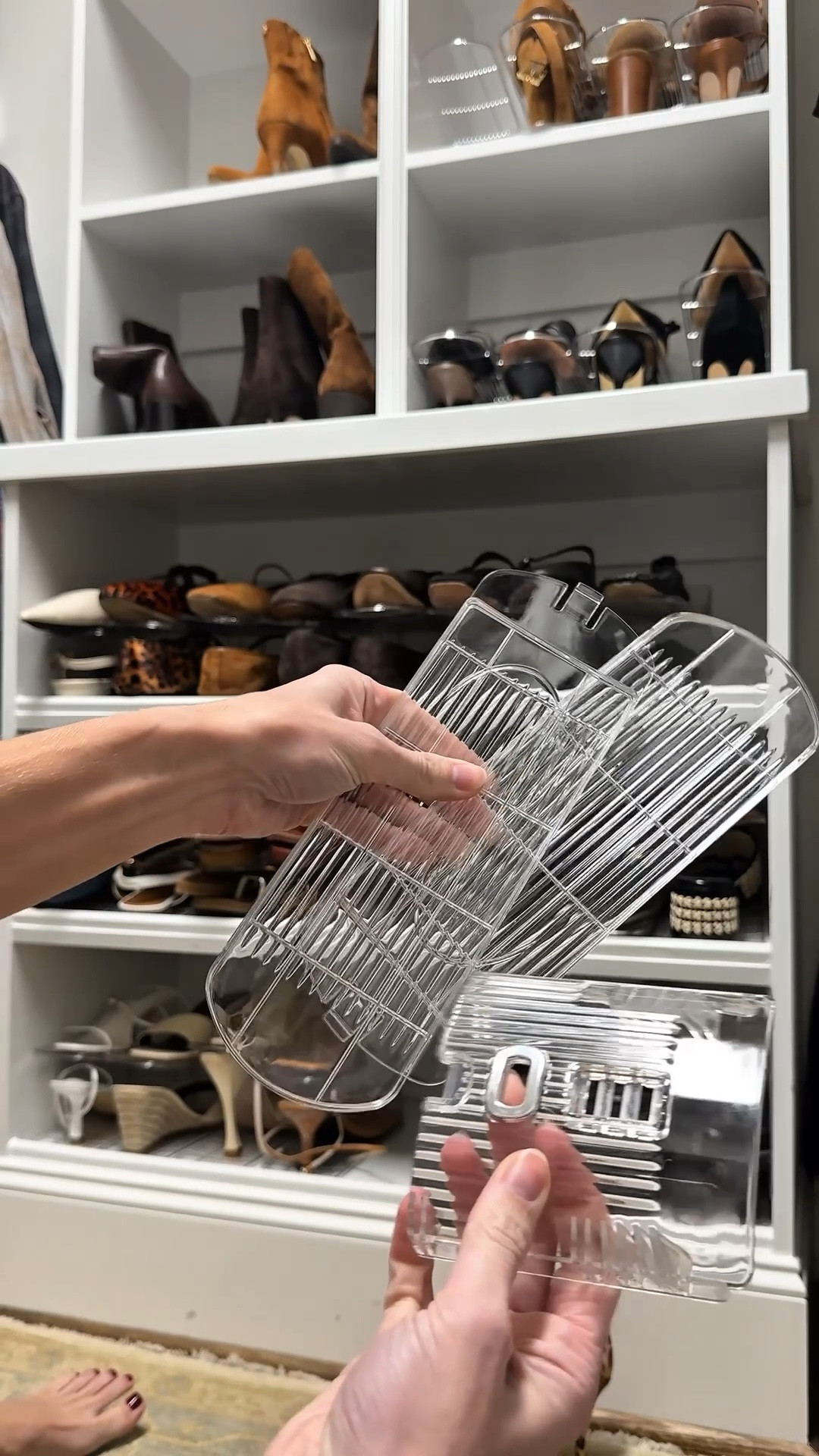 Amazon shoe stackers They come in packs of 12! You can face them in or out depending on how much vertical space you have.

Shoe storage, shoe organizer, shoe organization, shoe organizers, closet organization, wardrobe organization, spring cleaning

#LTKFindsUnder50
