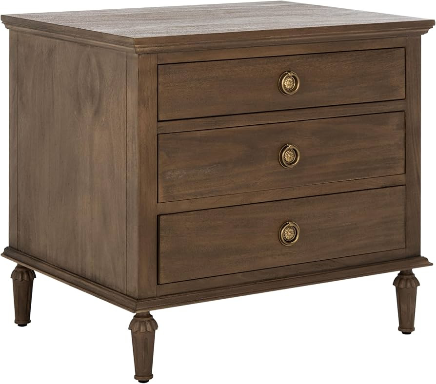 SAFAVIEH Couture Home Collection Lisabet Brown 3-Drawer Wood Nightstand Table (Fully Assembled) | Amazon (US)