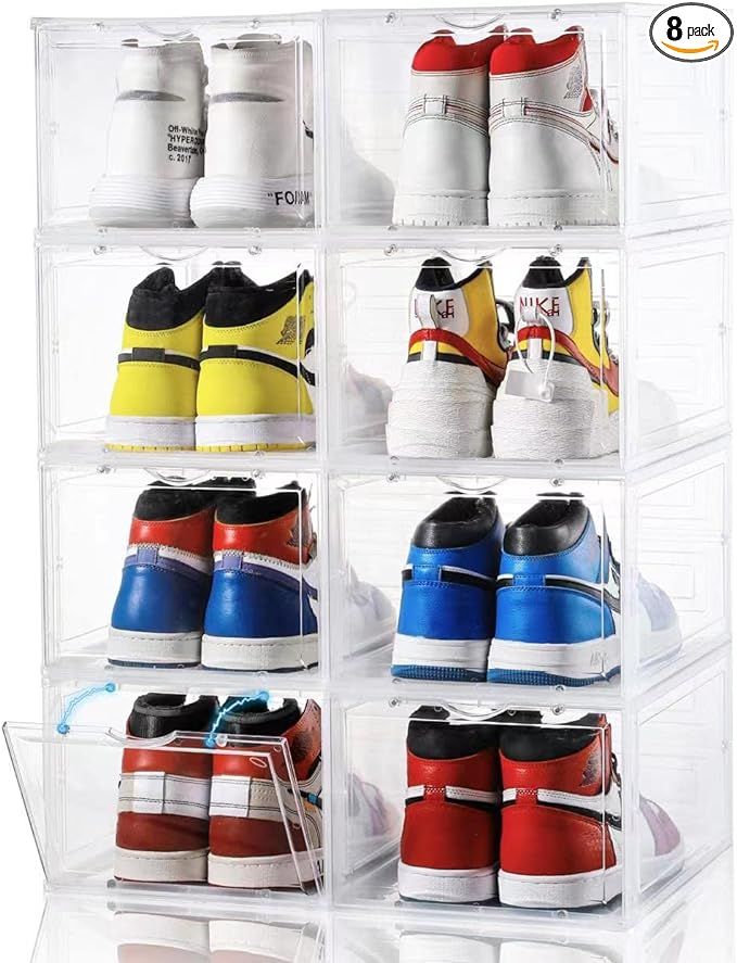 【Large & Thicken】Shoe Storage Box, 8 PACK, Shoe Organizer Shoe Box Clear Plastic Stackable, D... | Amazon (US)