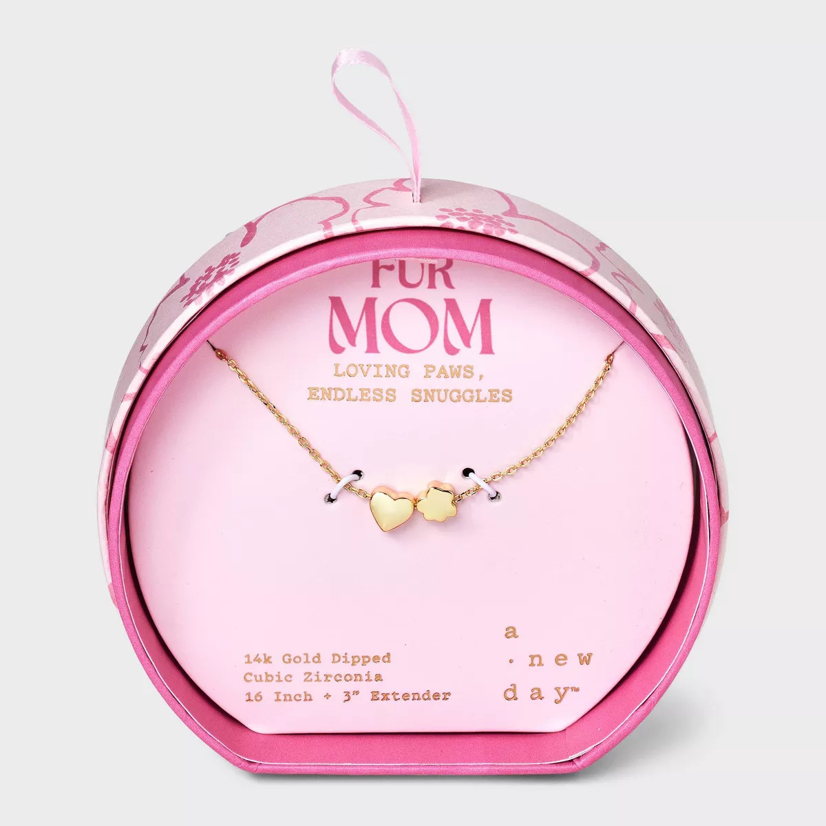 14K Gold Dipped Cubic Zirconia Paw and Heart Slider Pendant Necklace - A New Day™ Gold | Target