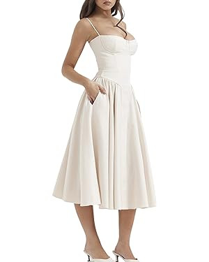 Women's Corset Dress Vintage Spaghetti Strap A-Line Midi Elegant Bustier Cocktail Party Evening T... | Amazon (US)