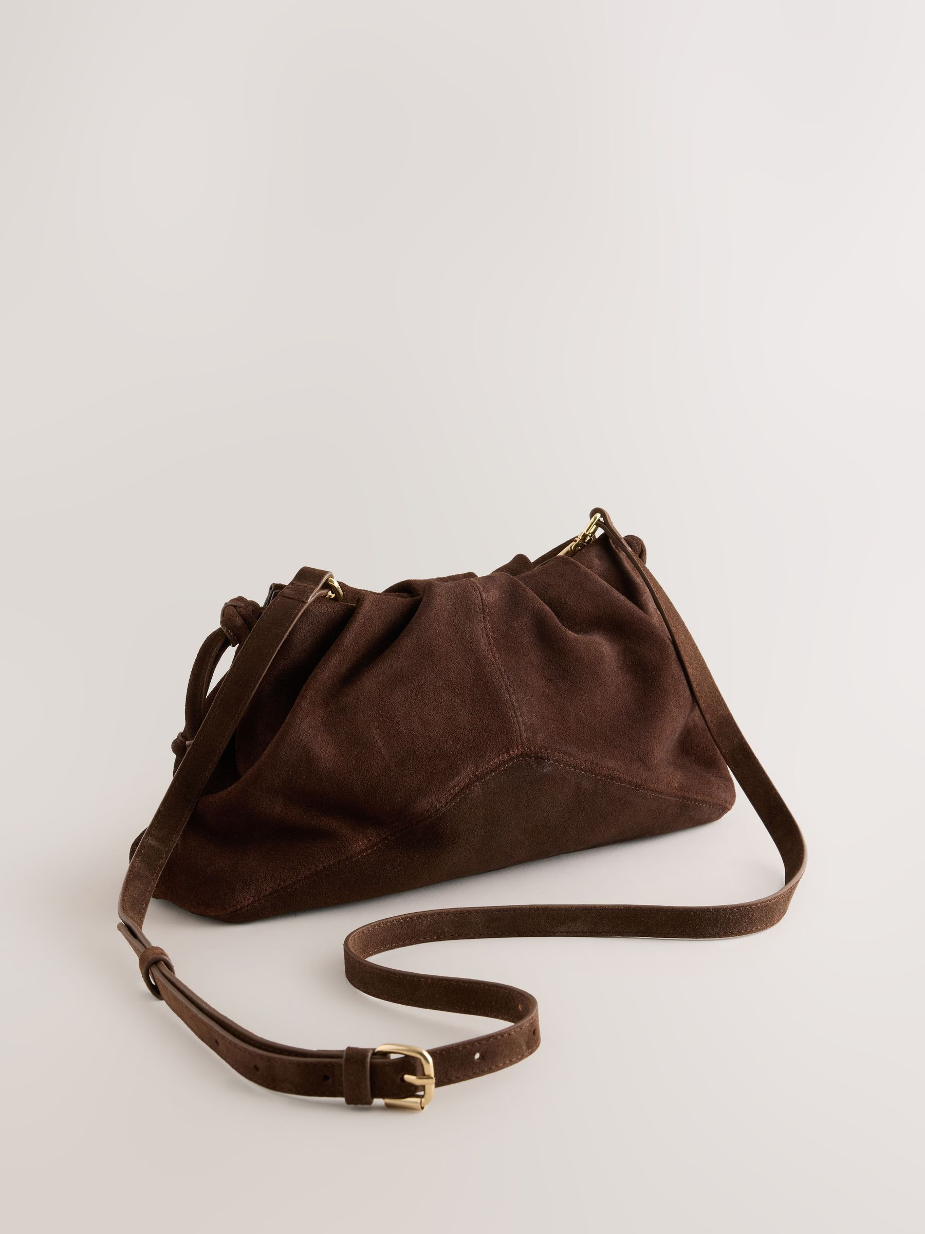 Next Chocolate Brown Suede Ruched Clutch Bag | Next US