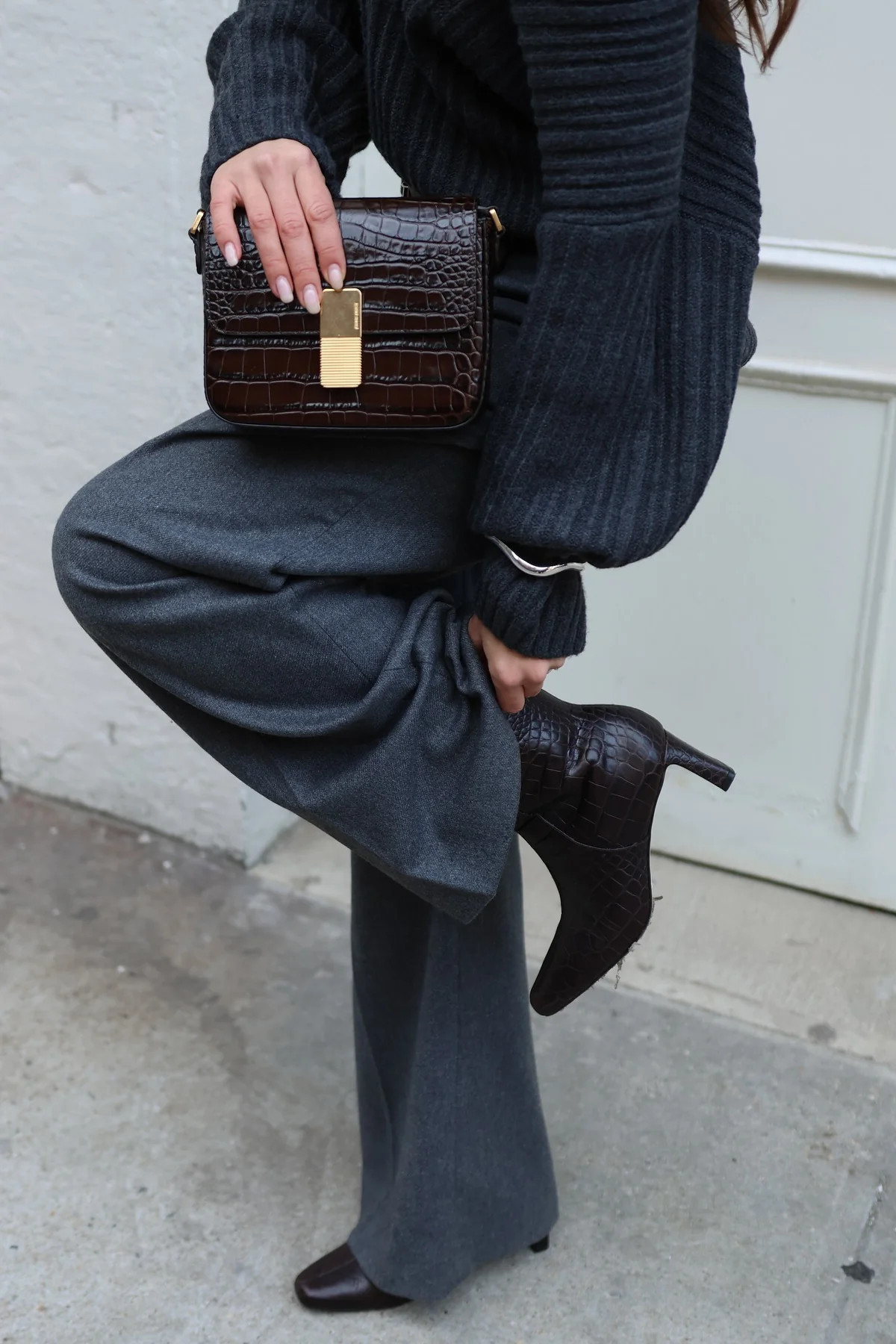 Alexis Bootie In Dark Croco Embossed Leather | Larroude