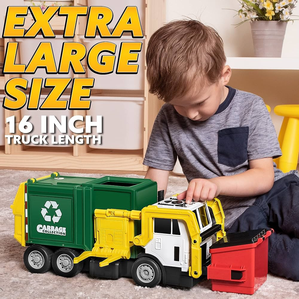 JOYIN 16" Large Garbage Truck Toys for Boys, Realistic Trash Truck Toy with Trash Can Lifter and ... | Amazon (US)