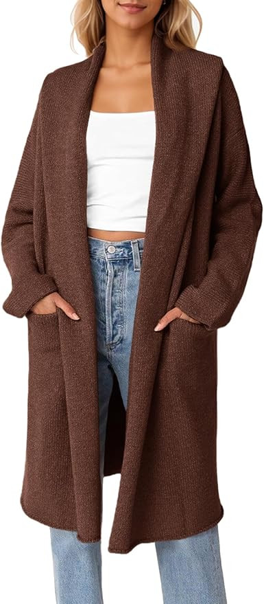 Saodimallsu Womens Oversized Long Cardigan Hooded Chunky Knit Open Front Sweaters with Pockets | Amazon (US)