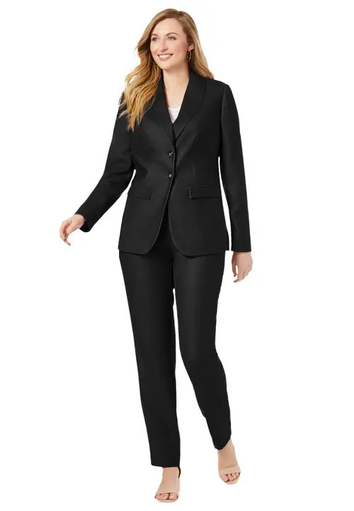 Jessica London 2-Piece Stretch Crepe Single-Breasted Pantsuit in Black at Nordstrom, Size 36 | Nordstrom