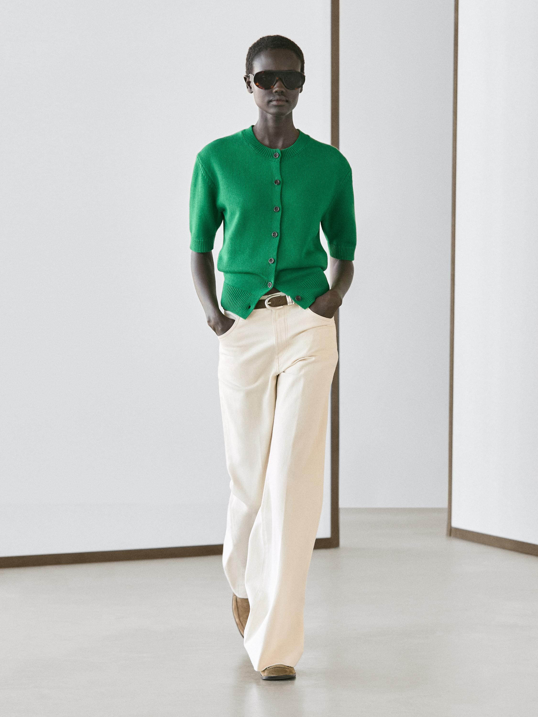 Strickcardigan kurze Ärmel Baumwollmischgewebe | Massimo Dutti DE