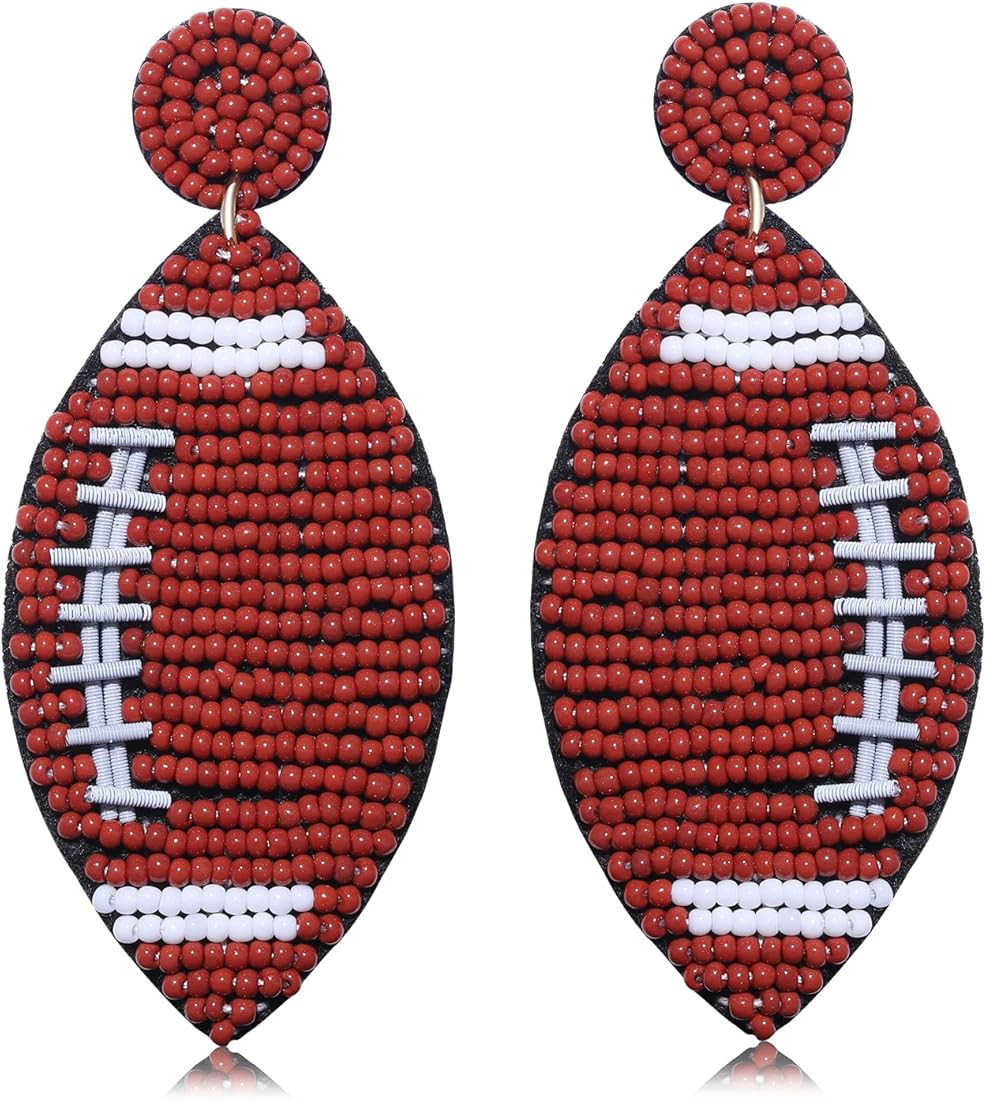 Beaded Football Earrings Handmade Cute Baseball Basketball Softball Soccer Teardrop Dangle Earrings  | Amazon (US)