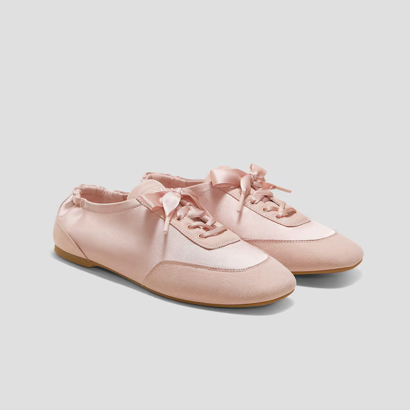 Square-Toe Lace-Up Satin Sneakerina (Cristina) | VIVAIA