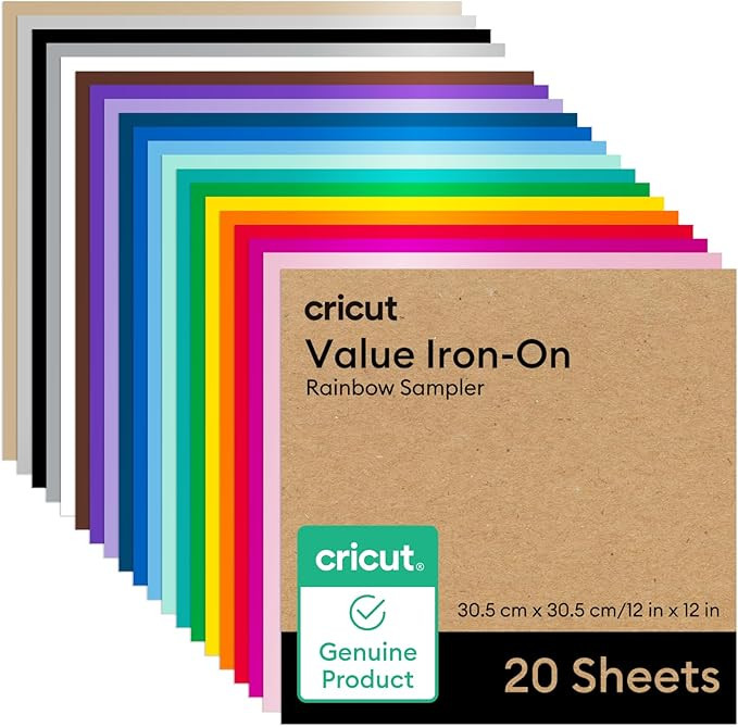 Cricut® Value Iron-On, Rainbow Sampler - 12 in x 12 in (20 ct)- HTV Heat Transfer Vinyl | Amazon (US)